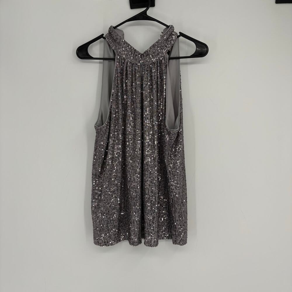 Halogen Silver Sequin Fully Lined Blouse Size Medium Going Out Party